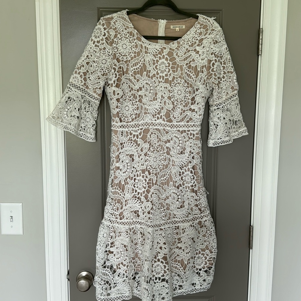 JESSAKAE White & Nude Lace Dress